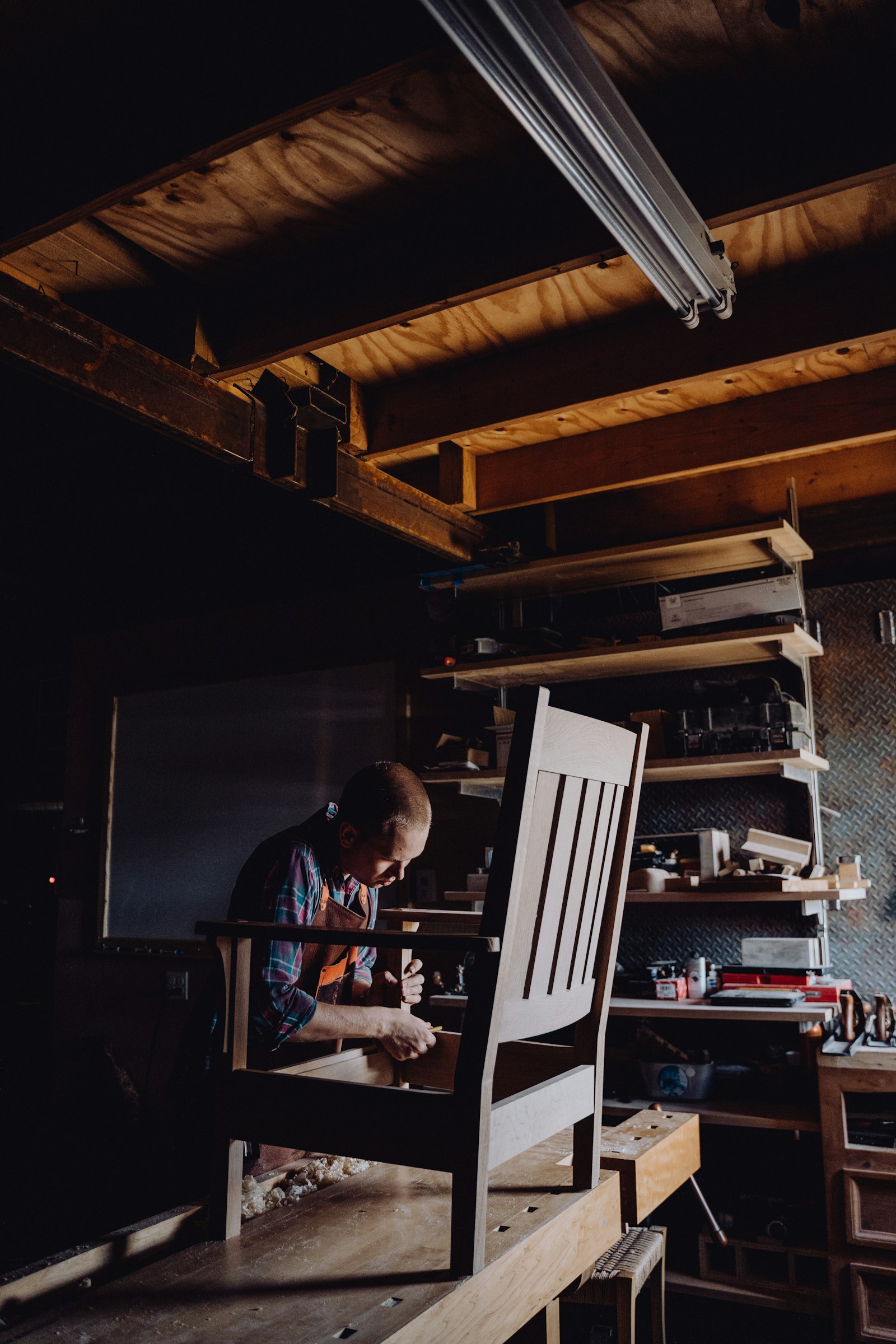 Craftsman building a custom piece in the shop